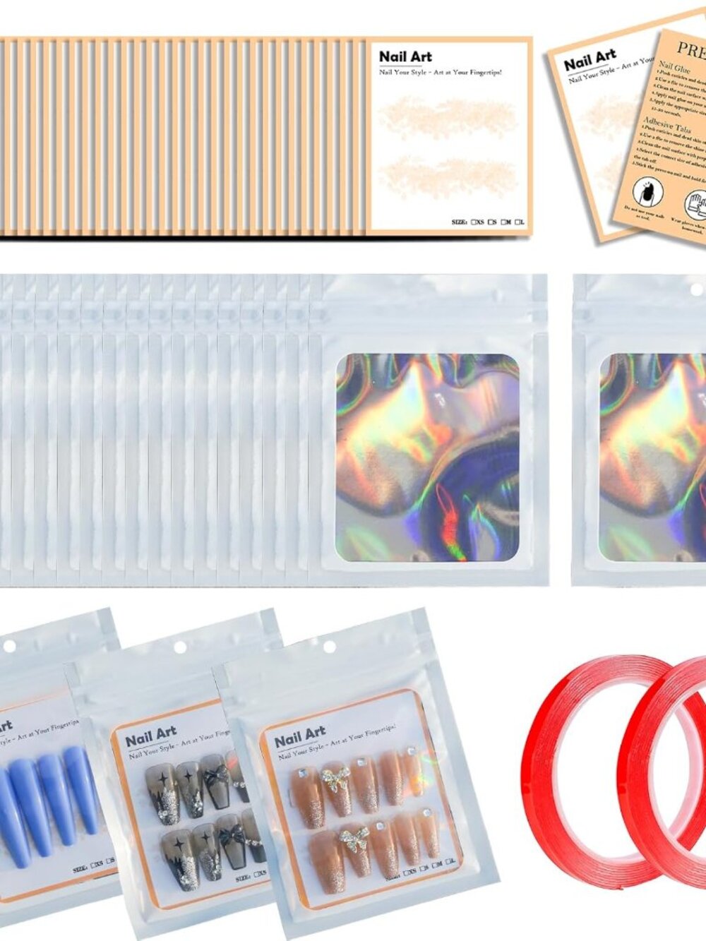 202pcs Press on Nail Packaging Bag SetWhite, 100